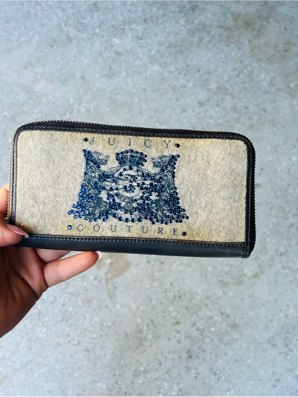 Juicy Couture Beige Wallet with Navy Crystal Crest